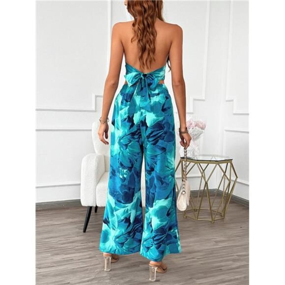 Devine Printed Halter Neck Top and Pants Set - Picture 2 of 4